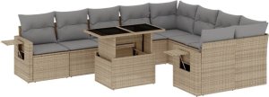 vidaXL 10-cz. zestaw mebli ogrodowych z poduszkami, beżowy, polirattan 2