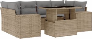 vidaXL 7-cz. zestaw wypoczynkowy do ogrodu, z poduszkami, beżowy 2