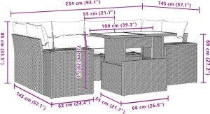 vidaXL 7-cz. zestaw wypoczynkowy do ogrodu, z poduszkami, beżowy 10