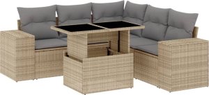 vidaXL 6-cz. zestaw mebli ogrodowych z poduszkami, beżowy, polirattan 2