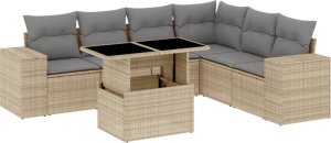 vidaXL 7-cz. zestaw wypoczynkowy do ogrodu, z poduszkami, beżowy 2