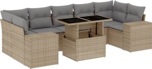 vidaXL 8-cz. zestaw mebli ogrodowych z poduszkami, beżowy, polirattan 2