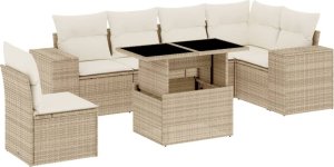 vidaXL 7-cz. zestaw wypoczynkowy do ogrodu, z poduszkami, beżowy 2