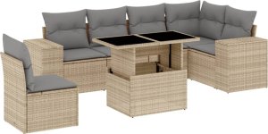 vidaXL 7-cz. zestaw wypoczynkowy do ogrodu, z poduszkami, beżowy 2