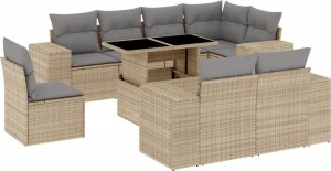 vidaXL 9-cz. zestaw mebli ogrodowych z poduszkami, beżowy, polirattan 2