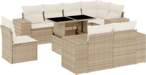 vidaXL 9-cz. zestaw mebli ogrodowych z poduszkami, beżowy, polirattan 2