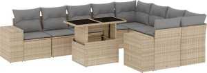 vidaXL 10-cz. zestaw mebli ogrodowych z poduszkami, beżowy, polirattan 2