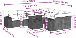 vidaXL 10-cz. zestaw mebli ogrodowych z poduszkami, beżowy, polirattan 10