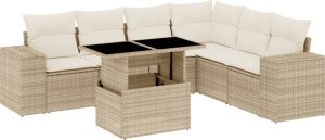 vidaXL 7-cz. zestaw wypoczynkowy do ogrodu, z poduszkami, beżowy 2