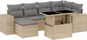 vidaXL 7-cz. zestaw wypoczynkowy do ogrodu, z poduszkami, beżowy 2