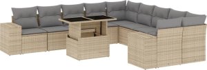 vidaXL 11-cz. zestaw mebli ogrodowych z poduszkami, beżowy, polirattan 2