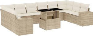 vidaXL 11-cz. zestaw mebli ogrodowych z poduszkami, beżowy, polirattan 2