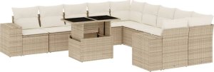 vidaXL 11-cz. zestaw mebli ogrodowych z poduszkami, beżowy, polirattan 2