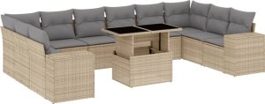 vidaXL 11-cz. zestaw mebli ogrodowych z poduszkami, beżowy, polirattan 2
