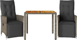 vidaXL 3-cz. zestaw mebli ogrodowych z poduszkami, szary, polirattan 2