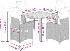 vidaXL 5-cz. zestaw mebli ogrodowych z poduszkami, beżowy, polirattan 9