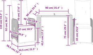 vidaXL 3-cz. zestaw mebli ogrodowych z poduszkami, szary, polirattan 7
