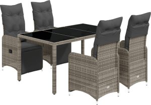vidaXL 5-cz. zestaw mebli ogrodowych z poduszkami, szary, polirattan 2