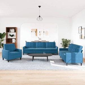 vidaXL 3-częściowy komplet wypoczynkowy, obity aksamitem, niebieski 3