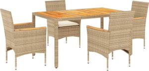 vidaXL 5-cz. zestaw mebli ogrodowych z poduszkami, beżowy, polirattan 2