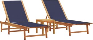 vidaXL Leżaki ze stolikiem, 2 szt., niebieskie, akacja i textilene 2