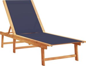 vidaXL Leżaki ze stolikiem, 2 szt., niebieskie, akacja i textilene 3