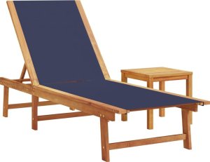 vidaXL Leżaki ze stolikiem, 2 szt., niebieskie, akacja i textilene 4