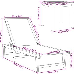 vidaXL Leżaki ze stolikiem, 2 szt., szare, drewno akacjowe i textilene 10