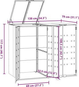 vidaXL Obudowa na 2 kosze na śmieci, czarna, 138x79x117 cm 11