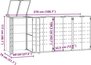 vidaXL Obudowa na 4 kosze na śmieci, czarna, 276x79x117 cm 11
