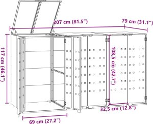 vidaXL Obudowa na 3 kosze na śmieci, antracytowa, 207x79x117 cm 11
