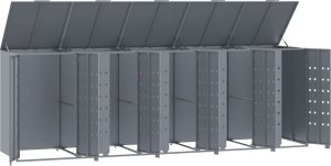 vidaXL Obudowa na 5 koszy na śmieci, szara, 345x79x117 cm, stal 8