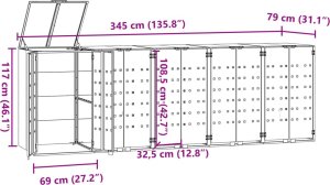 vidaXL Obudowa na 5 koszy na śmieci, antracytowa, 345x79x117 cm 11