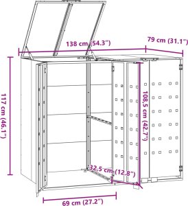 vidaXL Obudowa na 2 kosze na śmieci, szara, 138x79x117 cm, stal 11