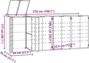 vidaXL Obudowa na 4 kosze na śmieci, szara, 276x79x117 cm, stal 11