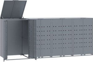 vidaXL Obudowa na 4 kosze na śmieci, szara, 276x79x117 cm, stal 2