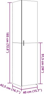 vidaXL Wysoka szafka, dąb sonoma, 40x42,5x185 cm 10