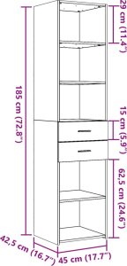 vidaXL Wysoka szafka, szarość betonu, 45x42,5x185 cm 9