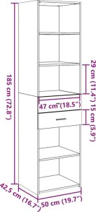vidaXL Wysoka szafka, biała, 50x42,5x185 cm, materiał drewnopochodny 8