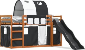 vidaXL Łóżko na antresoli, ze zjeżdżalnią i zasłonkami, 90x200 cm 2