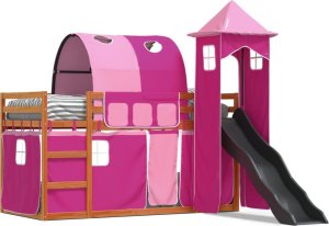 vidaXL Łóżko na antresoli, ze zjeżdżalnią i zasłonkami, 90x200 cm 2