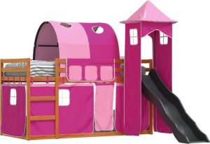 vidaXL Łóżko na antresoli, ze zjeżdżalnią i zasłonkami, 90x200 cm 4