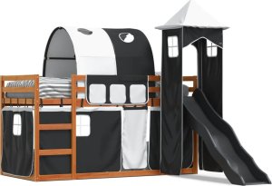 vidaXL Łóżko na antresoli, ze zjeżdżalnią i zasłonkami, 90x200 cm 2