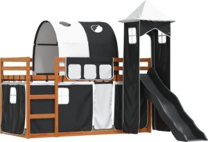 vidaXL Łóżko na antresoli, ze zjeżdżalnią i zasłonkami, 90x200 cm 3