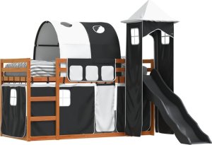 vidaXL Łóżko na antresoli, ze zjeżdżalnią i zasłonkami, 90x200 cm 4