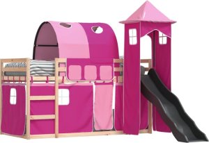 vidaXL Łóżko na antresoli, ze zjeżdżalnią i zasłonkami, 90x190 cm 4