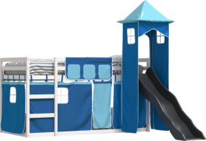 vidaXL Łóżko na antresoli, ze zjeżdżalnią i zasłonkami, 90x190 cm 4