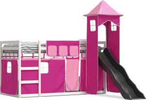 vidaXL Łóżko na antresoli, ze zjeżdżalnią i zasłonkami, 90x190 cm 2