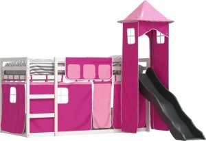 vidaXL Łóżko na antresoli, ze zjeżdżalnią i zasłonkami, 90x190 cm 4