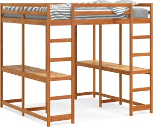 vidaXL Łóżko na antresoli, z biurkiem i drabinką, brąz, 160x200 cm 2